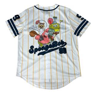 Nickelodeon SpongeBob SquarePants Baseball Jersey Sz Large #99 White Pinstripes